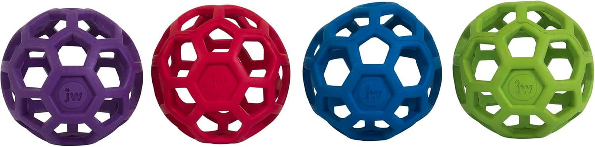 JW Pet HOL-ee Roller, Natural Rubber, Medium 4.5in, Colors May Vary | Puzzle Ball Design Dog Toy for Interactive Play and Chasing Fun