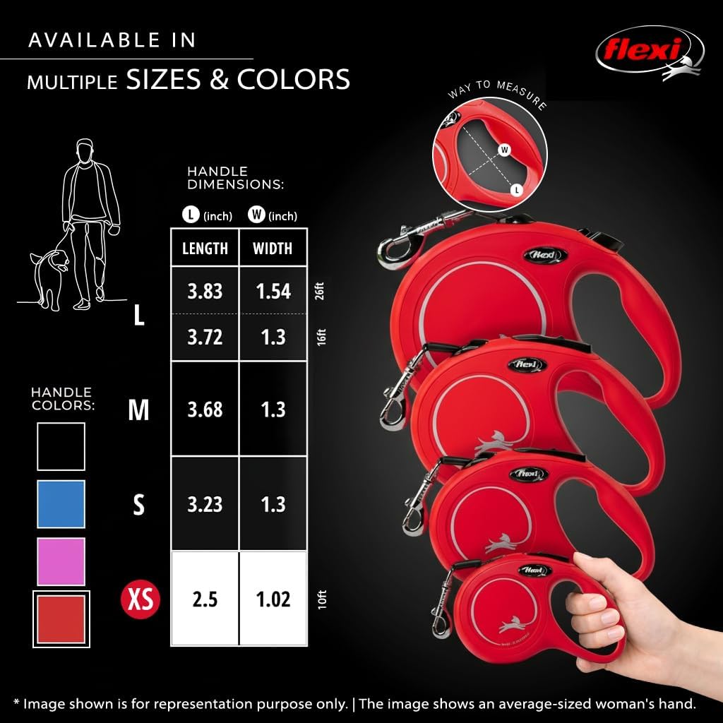 FLEXI® Classic XS Tape Retractable Dog Leash, 3-Finger Grip, 10 ft - Red