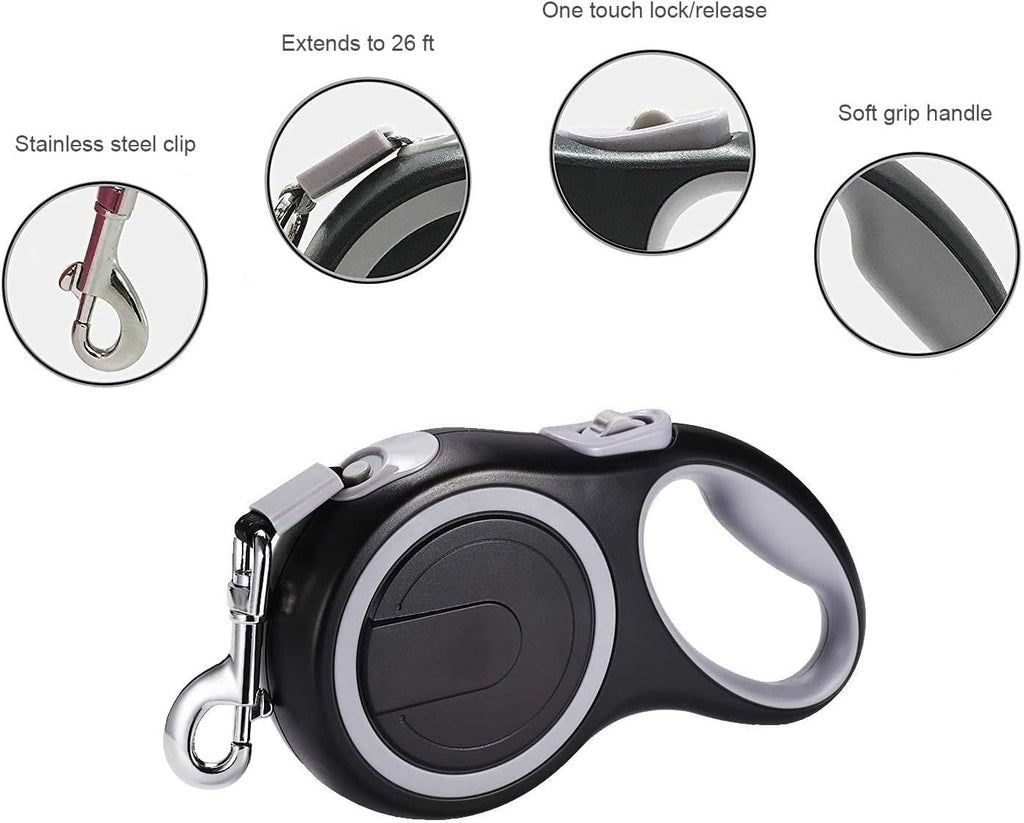 Retractable Dog Leash, EC.TEAK 26 Foot Dog Walking Leash for Medium Large Dogs up to 110lbs, One Button Break & Lock, Heavy Duty No Tangle. Large