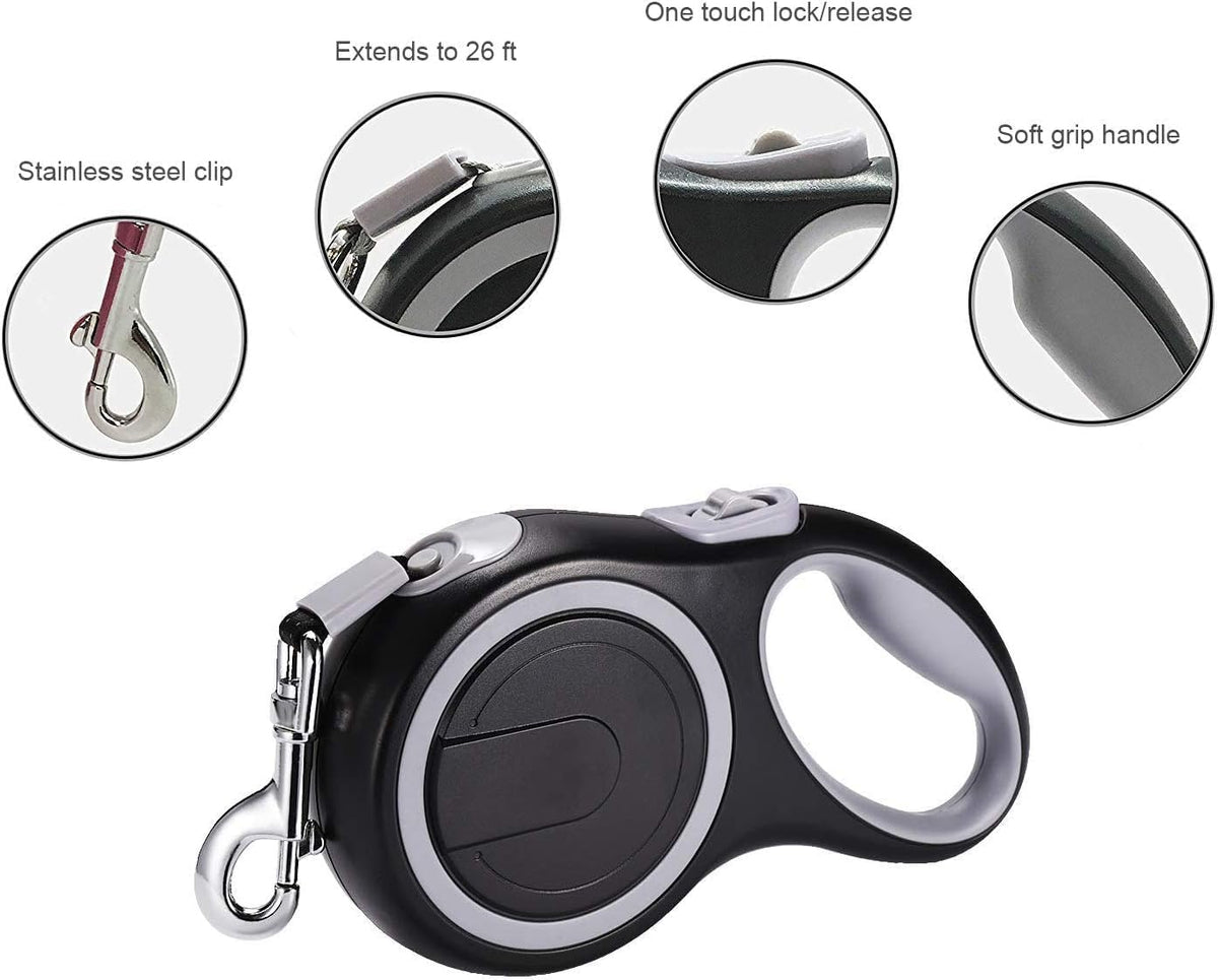 Retractable Dog Leash, EC.TEAK 26 Foot Dog Walking Leash for Medium Large Dogs up to 110lbs, One Button Break & Lock, Heavy Duty No Tangle. Large