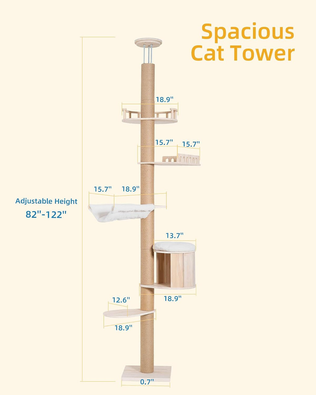 Aechonow 10.2ft Floor to Ceiling Cat Tree for Large Cats, Tall Cat Tower