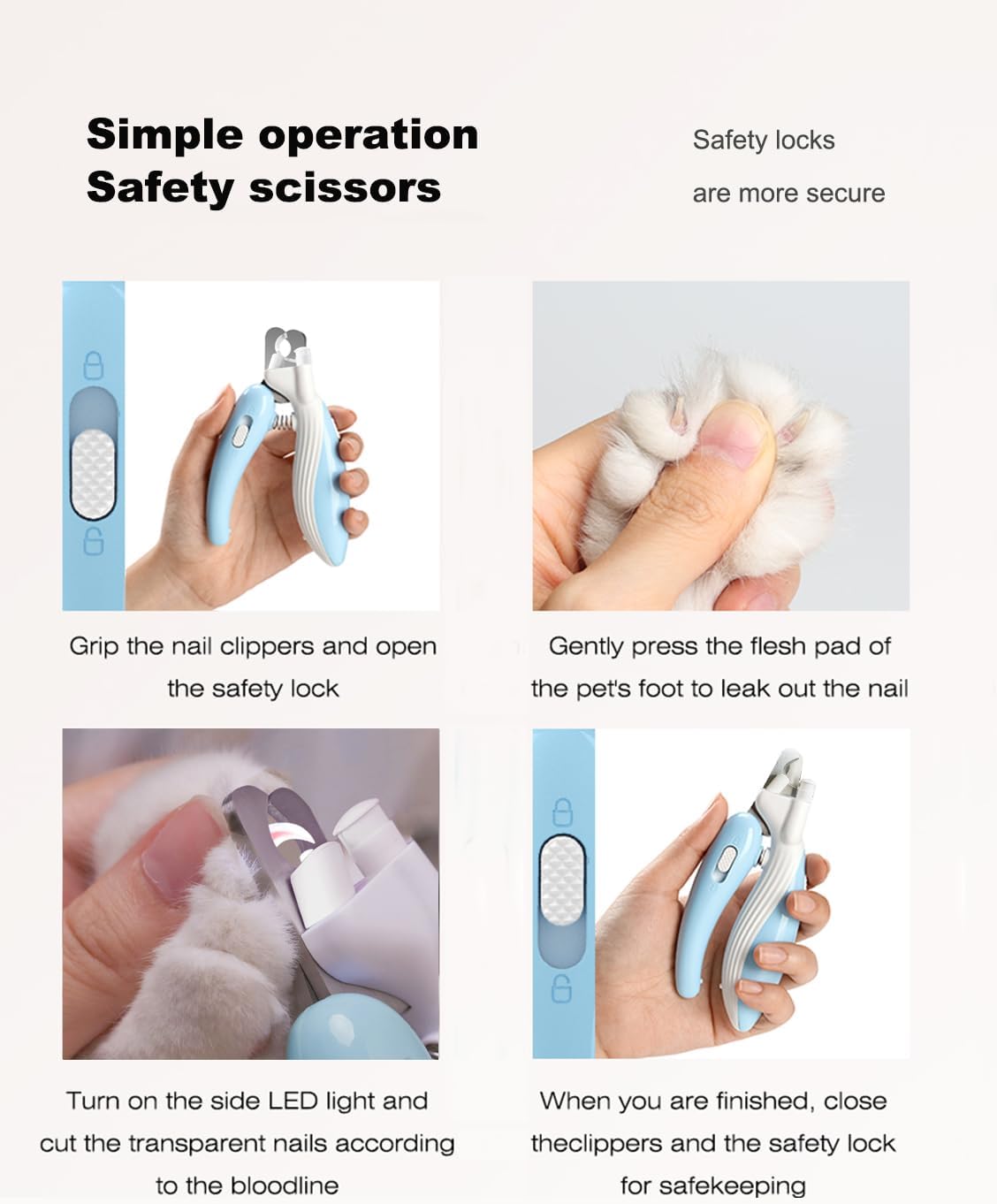 Cat Dog Pet Nail Clippers with Light, Llluminates Cat Dog Nails Or Bloodline, Safety Pet Nail Clipper for Dogs, Cats, Rabbits, Sharp, No Nail Splitting(Blue)