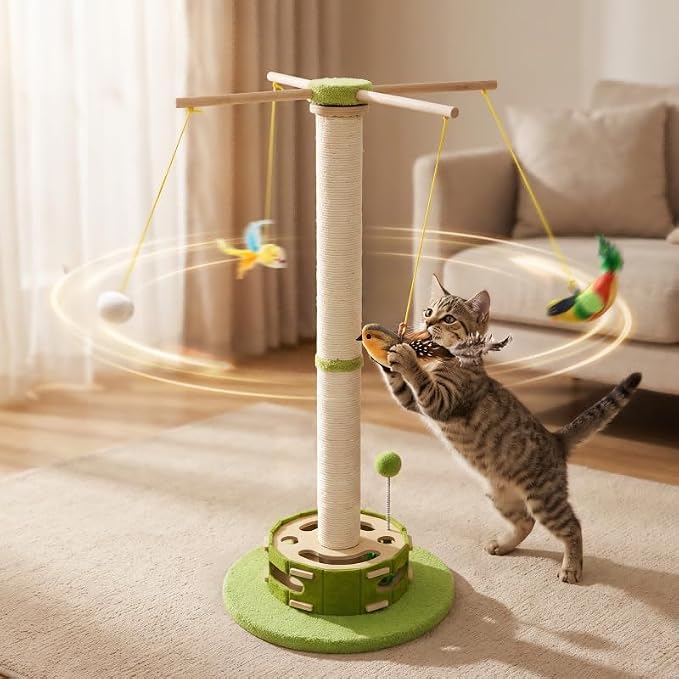 Tall Cat Scratching Post with Cat Puzzle Toys, Interactive Cat Toys