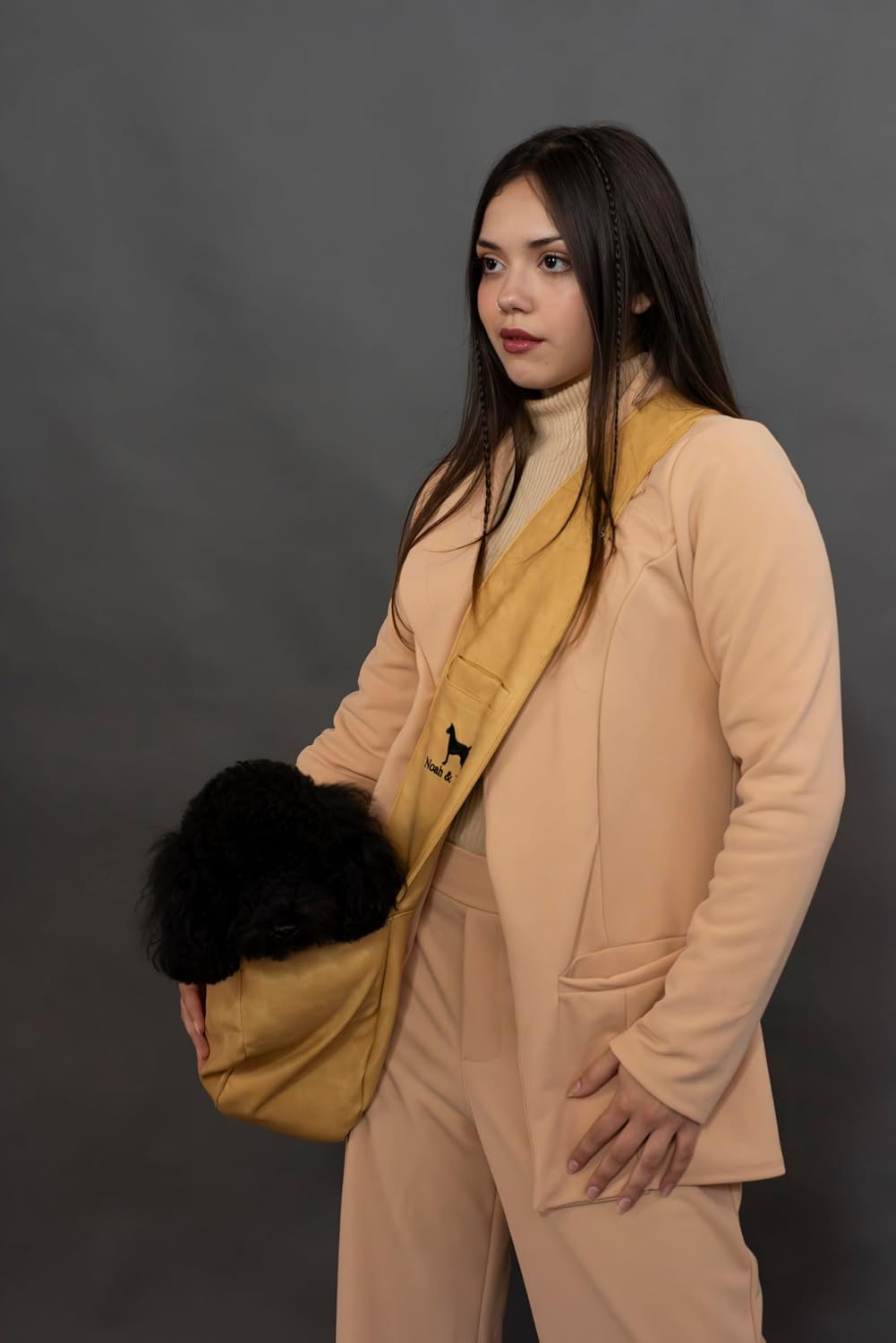 Noah & Paw Dog Sling Carrier for Small Dogs 5-18lb, Cat Carrier, Pet Sling with Adjustable Padded Strap, Vegan Leather Lined with Fur, 3X Safety Feature, Machine Washable