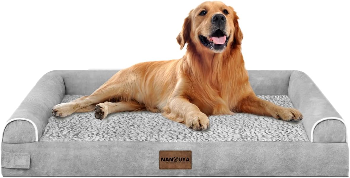 NANUYA Orthopedic Dog Bed for X-Large Dogs, 40 x 32 Inch, Light Grey