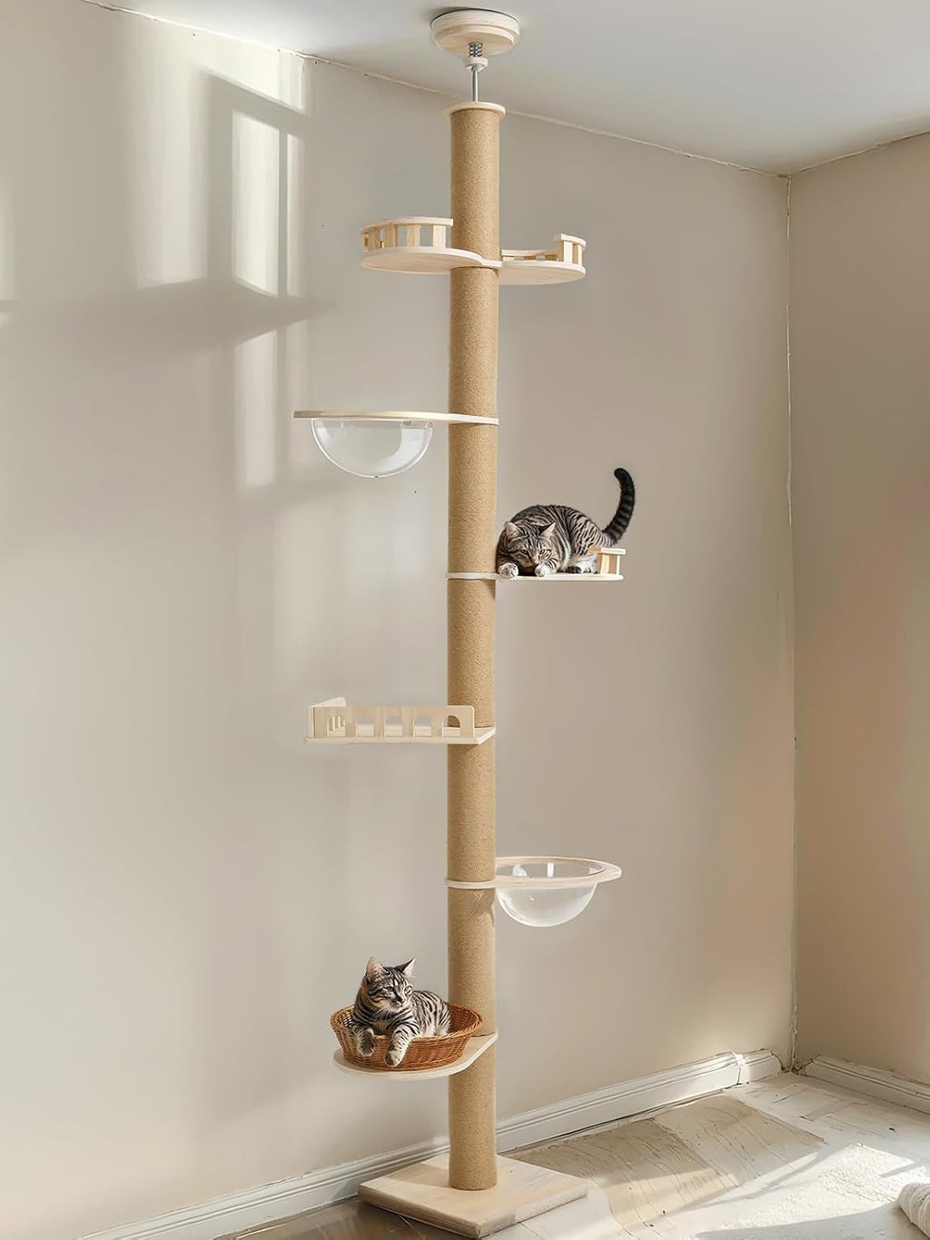 Veehoo Floor to Ceiling Cat Tree,102-122" Adjustable Tall Tension Cat Tower
