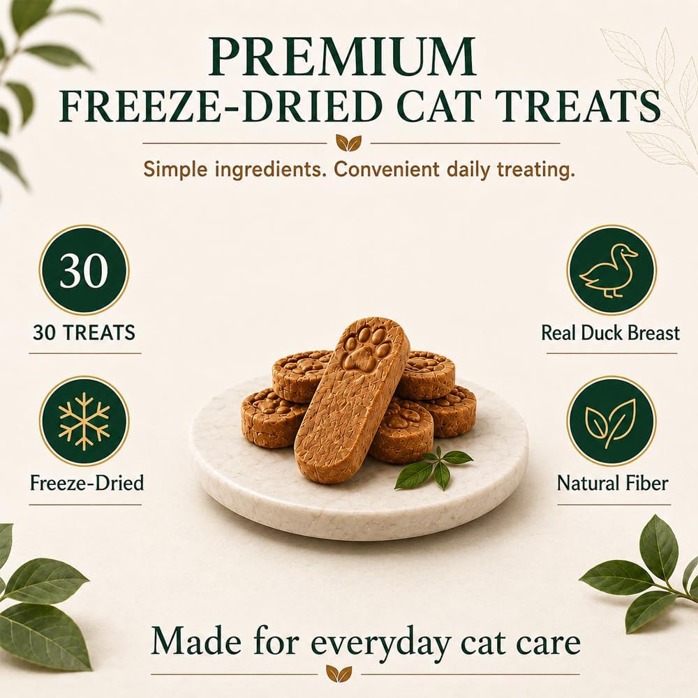 Treats,Freeze-Dried Duck for Digestive&Hairball Support,3.53 oz