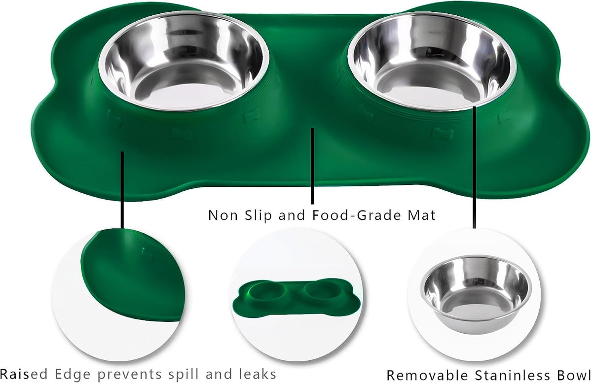 Hubulk Pet Dog Bowls 2 Stainless Steel Dog Bowl with No Spill Non-Skid Silicone Mat + Pet Food Scoop Water and Food Feeder Bowls for Feeding Small Medium Large Dogs Cats Puppies (X- L, Huntergreen) 