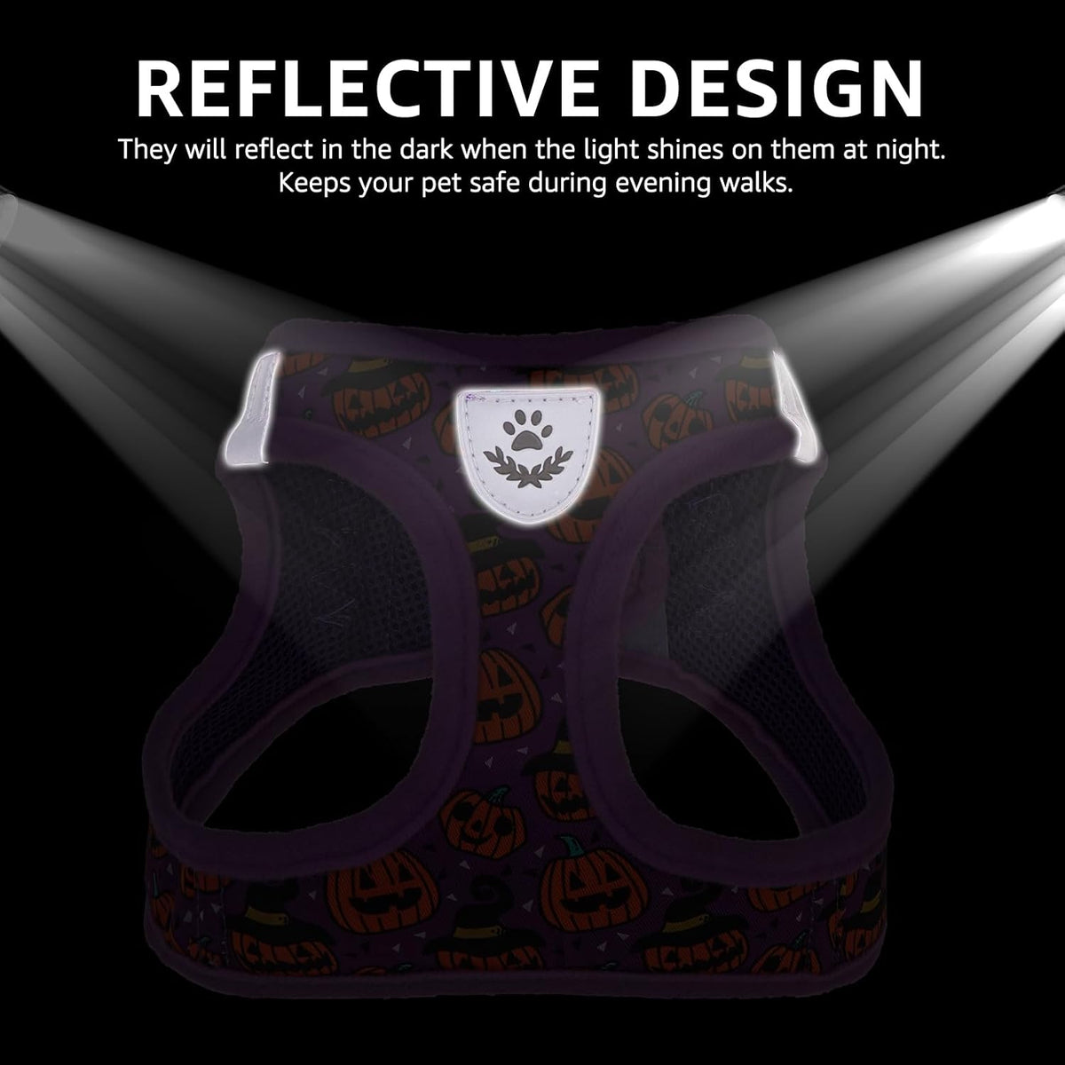 SCENEREAL Halloween Small Dog Harness Collar and Leash Set, Step-in No Pull