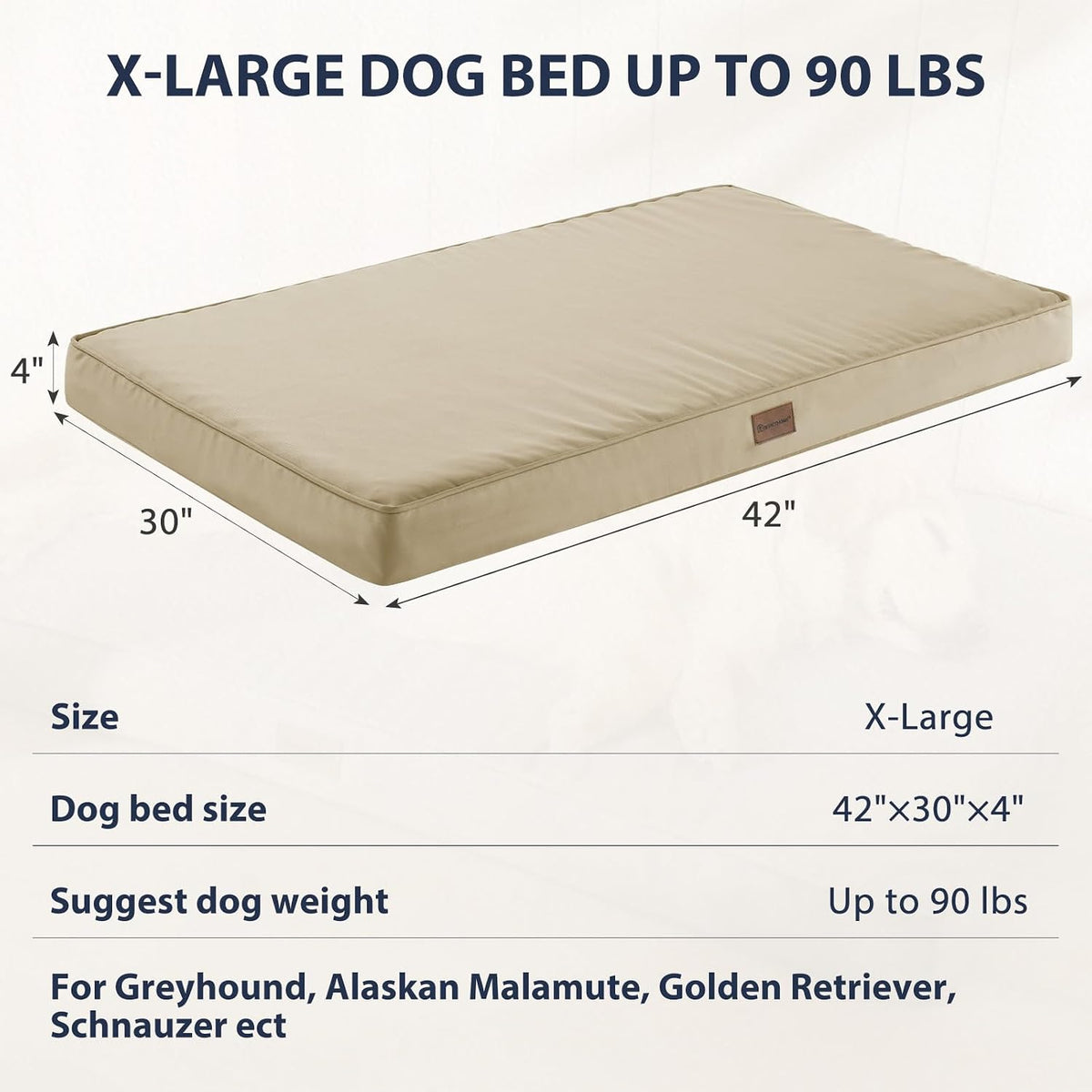 BFPETHOME Outdoor Waterproof Dog Bed for Large Dogs, Washable Cover, 42"