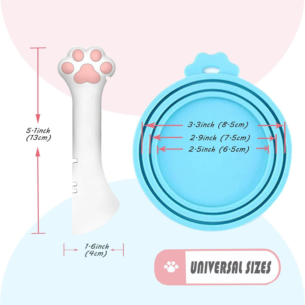 Pet Food Can Spoon & 3 Pcs Can Cover Lids | Cute Paw Shape Opener Spatula Cat Wet Food Spoon | Universa BPA Free Silicone Lids for Dog Cat Cans(Multicolor)