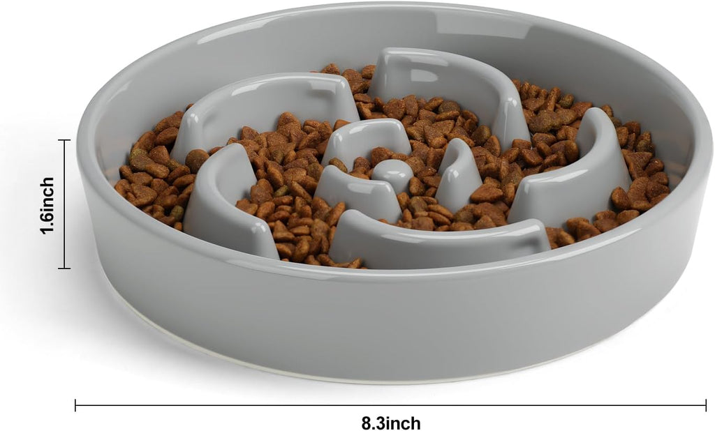 Ceramic Slow Feeder Dog Bowl, 2 Cups Maze Puzzle Dish to Slow Down Eating
