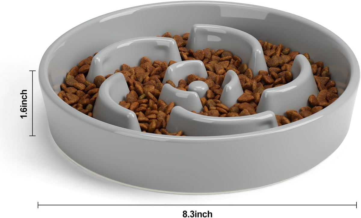 Ceramic Slow Feeder Dog Bowl, 2 Cups Maze Puzzle Dish to Slow Down Eating