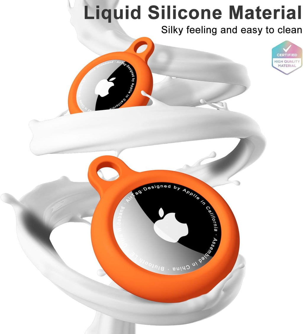 oakxco for Airtag Keychain Silicone, Airtag Holder with Key Ring, Air Tag Cover Cute Accessories for Kids, Luggage, Car Dog Collar, Car, Compatible with Apple Airtag Case Waterproof, Neon Orange