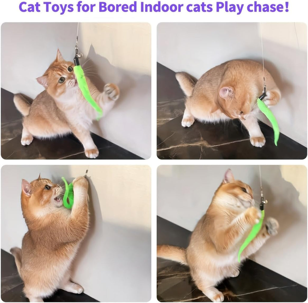 Door Hanging Cat Toys with Suction Cups, Interactive Hanging Feather & Plush Cat Toy with Bell, Assorted Replaceable Refills for Indoor Kitten Hunting Exercise & Boredom Relief (caterpillar)