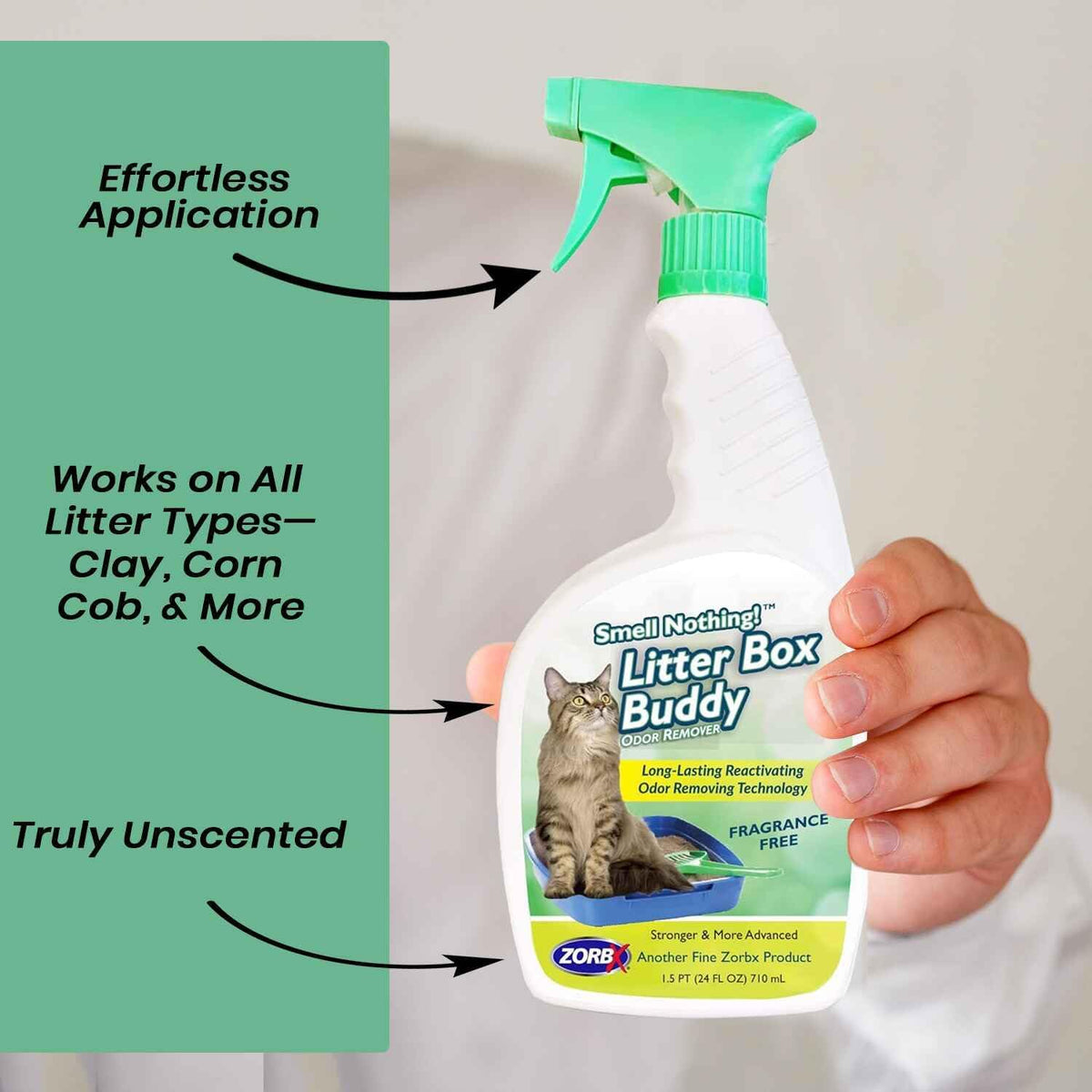 ZORBX Unscented Cat Litter Deodorizer Spray 24 Oz, Litter Box Deodorizer