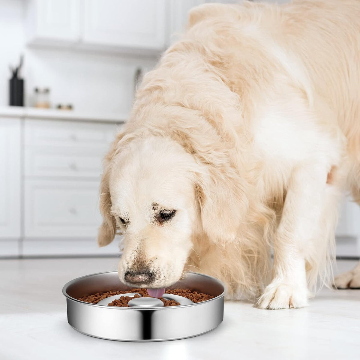 Stainless Steel Slow Feeder Dog Bowl | Metal Dog Food Bowls | 4 Cups for Medium & Large Dogs | Non-Slip Dogs Water Bowl | Fun Bloat Stop Pet Bowl for Fast Eaters | Slows Down Pets Eating