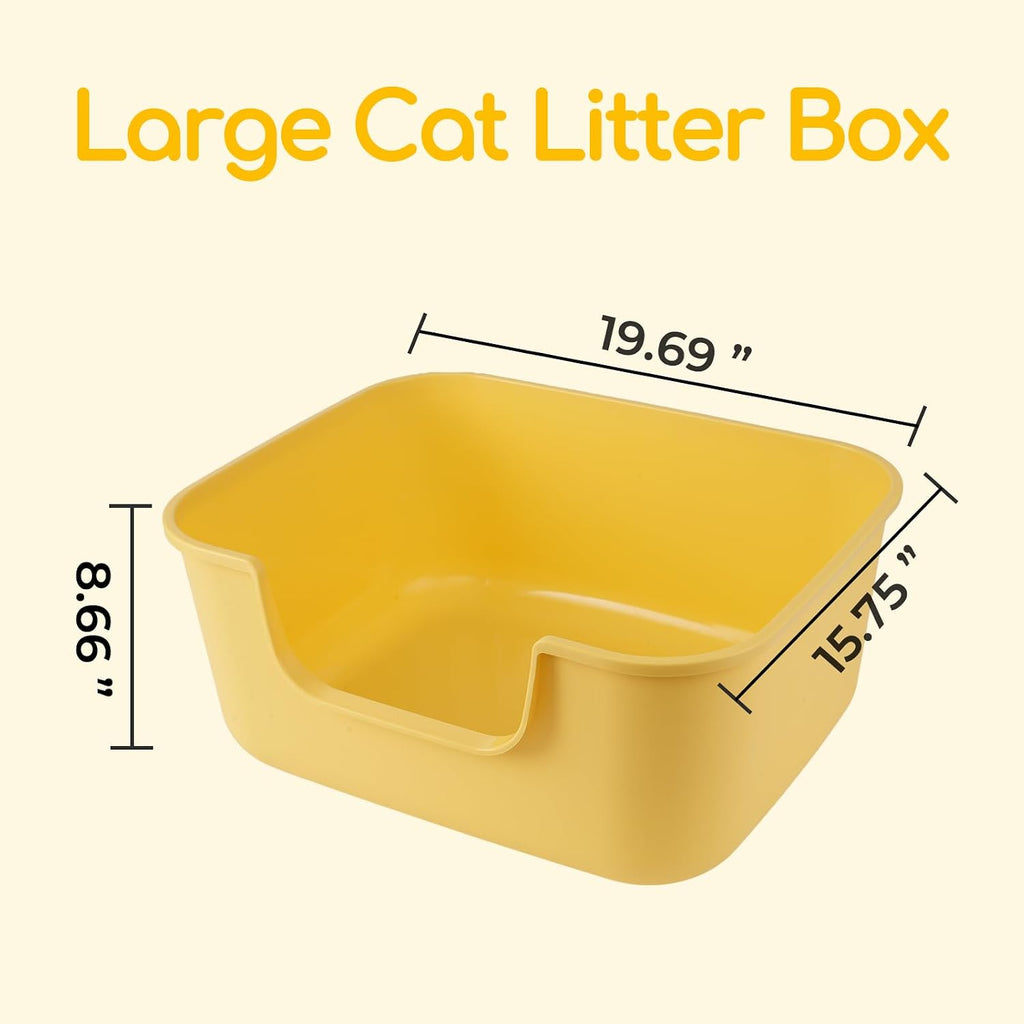 Large Cat Litter Box with High Sides,Cat Boxes for Indoor Cats,Cat Litter Pan for Kitty,Litter Box with Low Entry,Easy to Clean,Anti-Splashing (Grey-Long Side Entry)