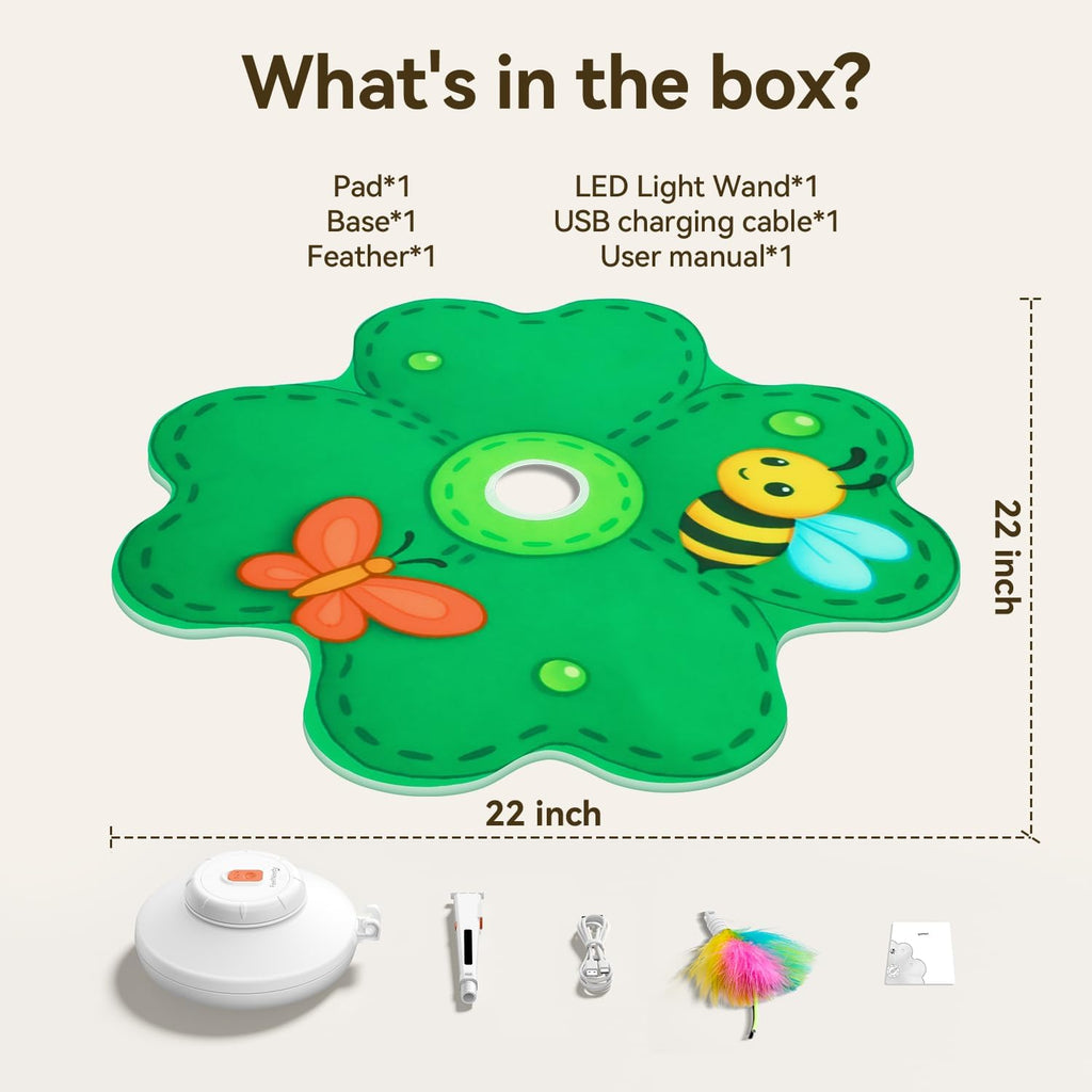 FEELNEEDY Rechargeable Cat Toys, 2 in 1 Hide and Seek Game Interactive Cat Toy, Movable LED Red Dot, Concealed Feathers, Durable Exercise Toys for Indoor Cats, Bored Adult Cats Wand Toy, Green