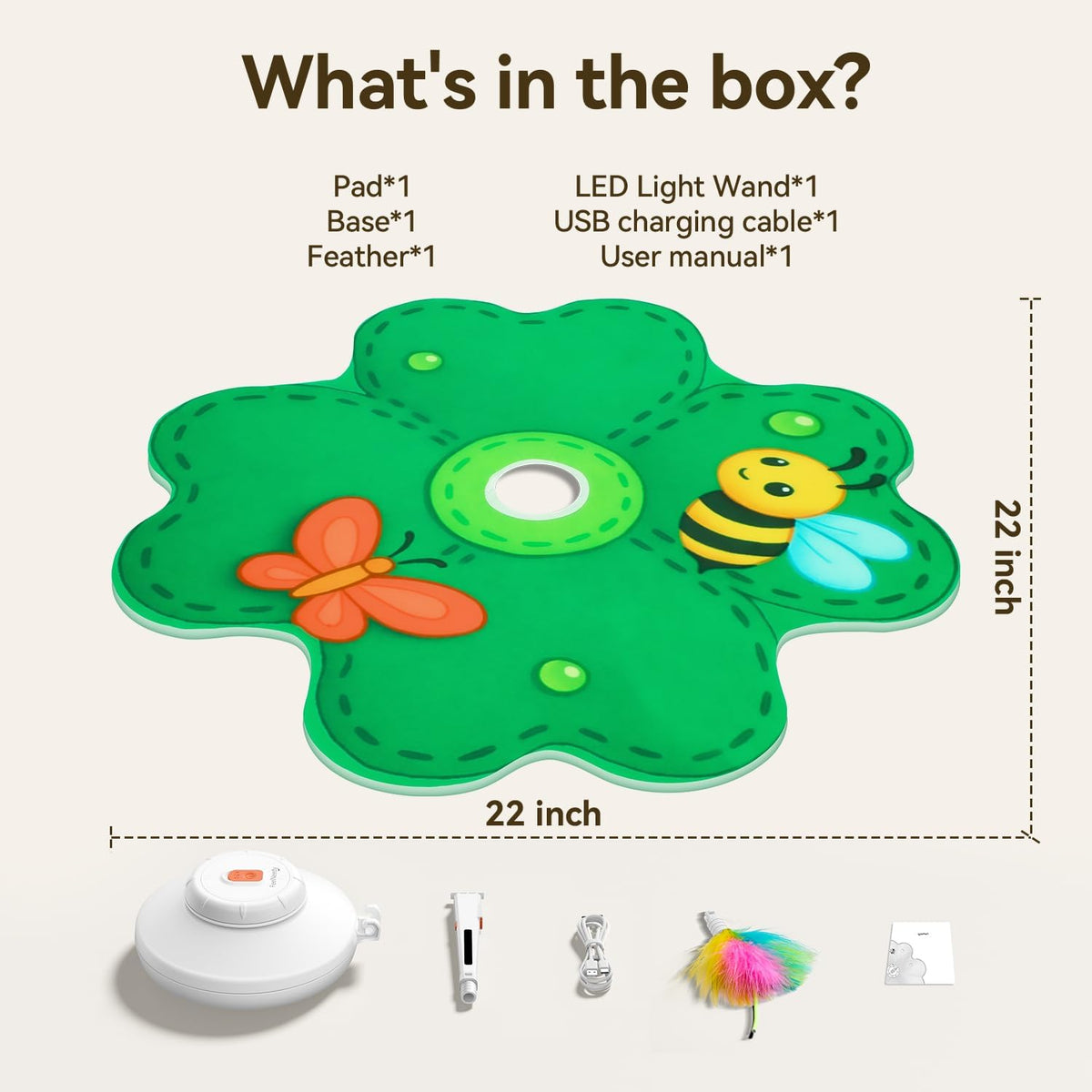 FEELNEEDY Rechargeable Cat Toys, 2 in 1 Hide and Seek Game Interactive Cat Toy, Movable LED Red Dot, Concealed Feathers, Durable Exercise Toys for Indoor Cats, Bored Adult Cats Wand Toy, Green