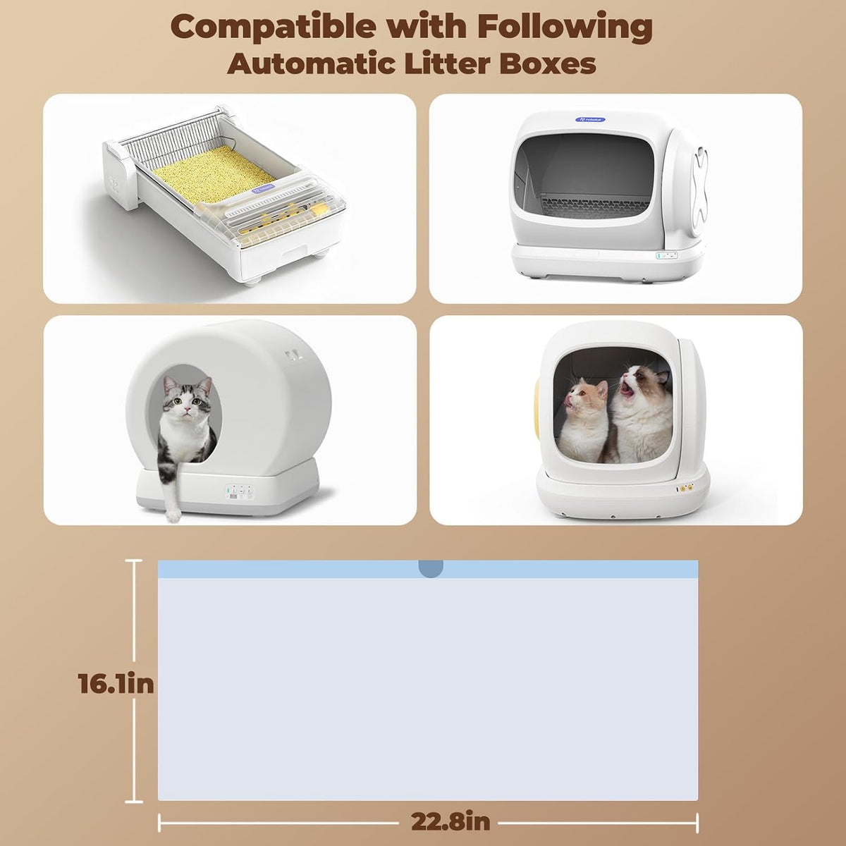 Self Cleaning Litter Box Accessories - Liners for Robotail-C32/C42&UBPET-C31/C41&Meowant-SC01/SC02/SC03/SC09 Self Cleaning Cat Litter Box, 60 PCS
