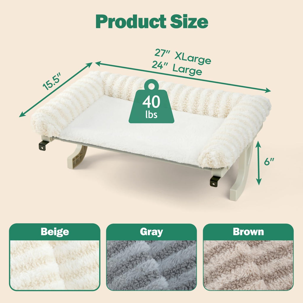Zakkart Mellow 3-Sided Cat Perch for Windowsill, Dual-Mount (Beige, XL)