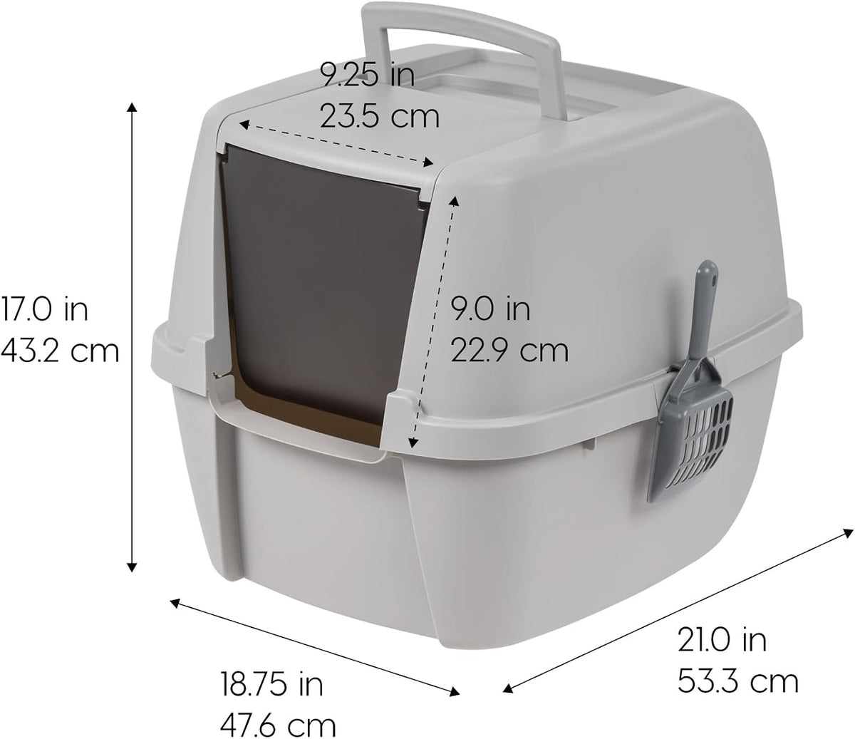 IRIS USA Large Front Door Cat Litter Box, Walk-In Entry, Gray | Nervous Cats, Flip Door Access, Covered Walk-Through, Private Enclosure Design, Privacy Hood, Contained Environment