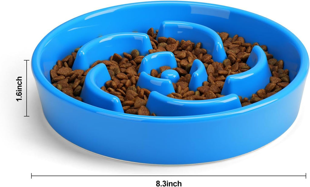 Ceramic Slow Feeder Dog Bowl, 2 Cups Maze Puzzle Dish to Slow Down Eating