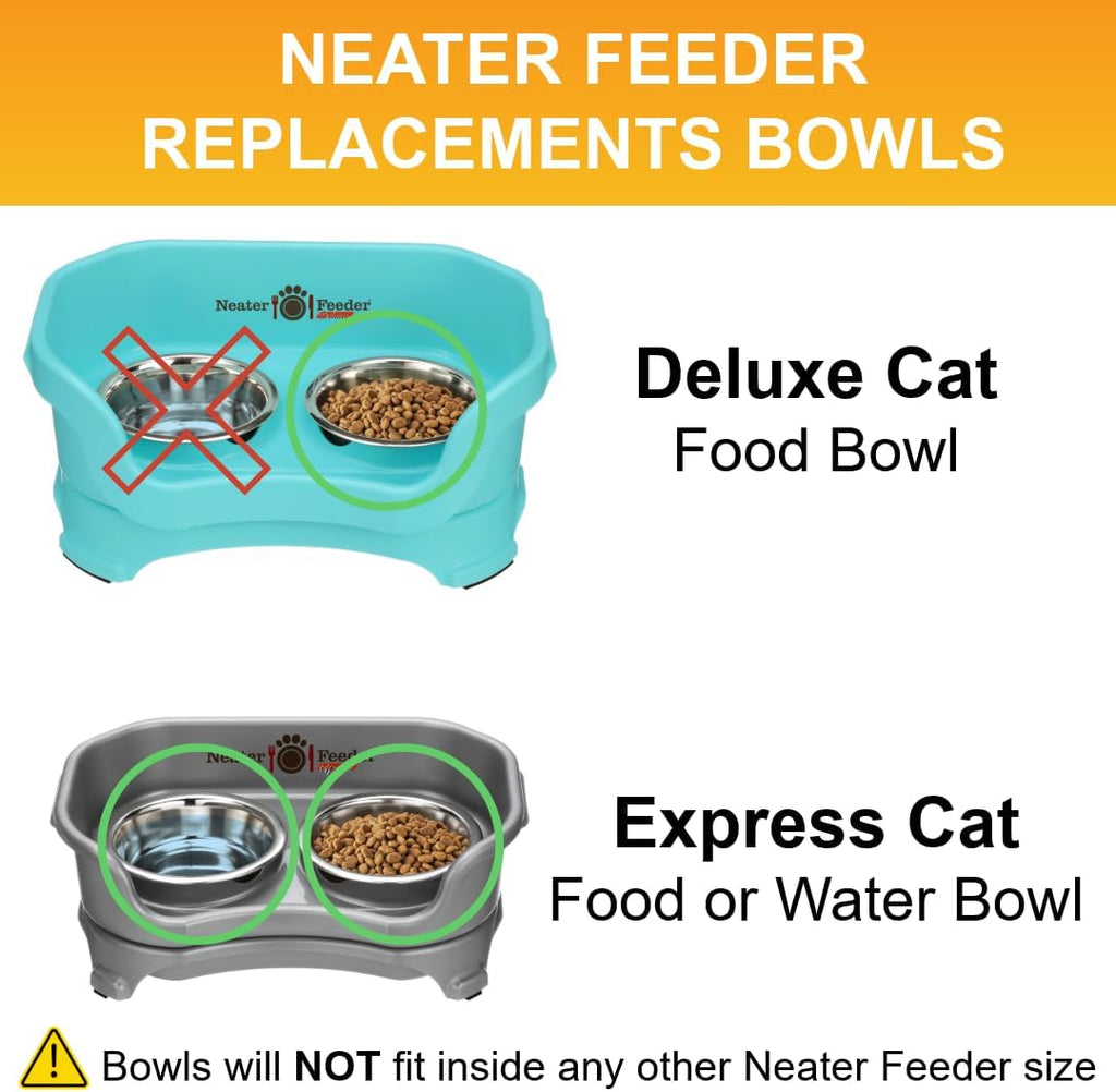 Neater Pet Brands 1 Cup (8 oz.) Shallow Stainless Steel Cat Bowls, 1 Single Neater Feeder Replacement Bowl (Express & Deluxe), Metal Cat Dishes for Food and Water, Whisker Friendly, Dishwasher Safe 