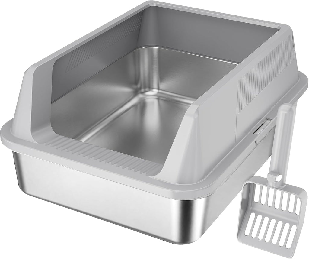 Lifewit Stainless Steel Cat Litter Box for Kitty, 17.7"× 13.8"× 8.3", Gray