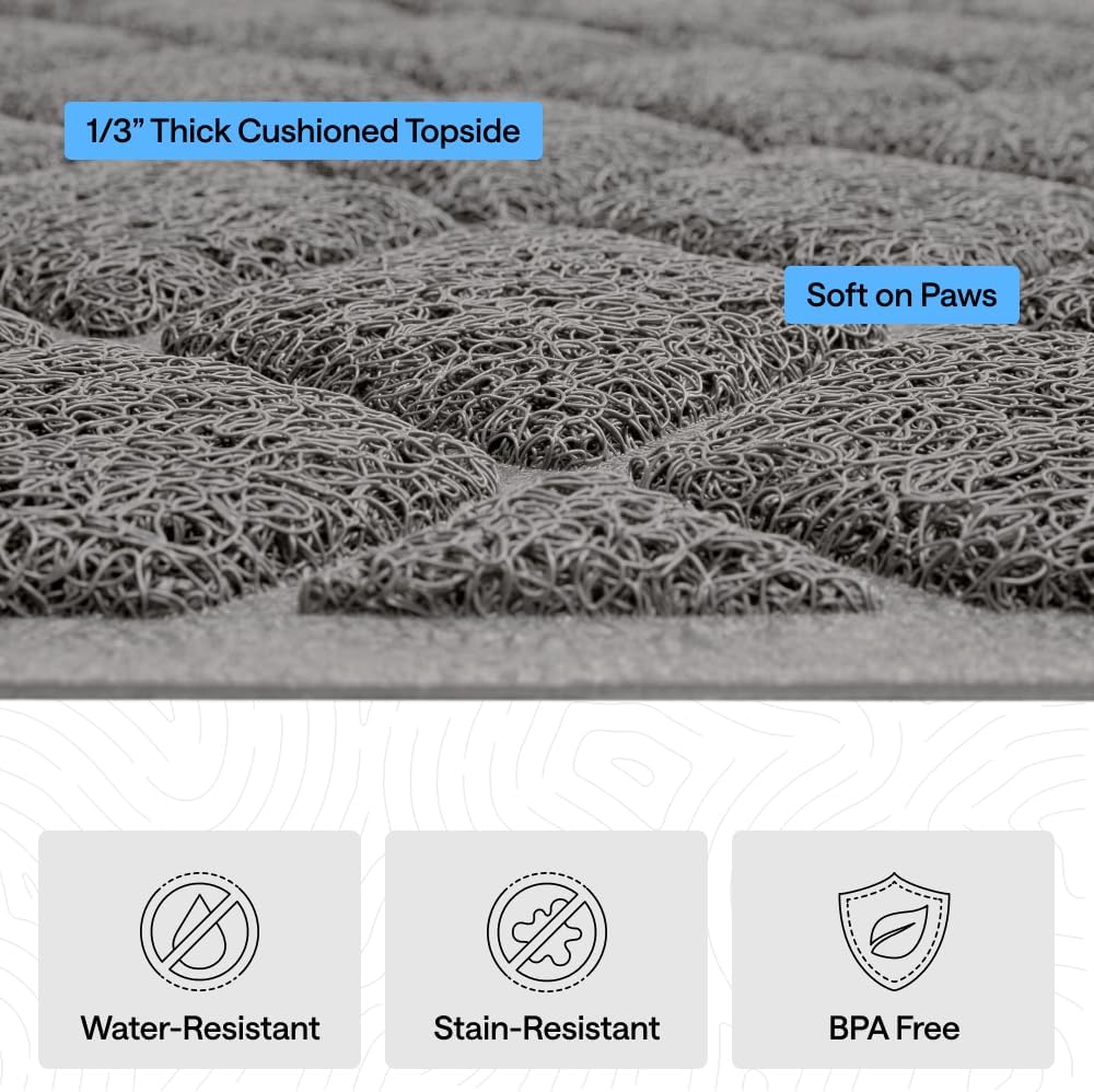 GORILLA GRIP Cat Litter Mat, Coiled Mesh Trapping Mats Half Circle Gray