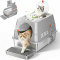 XXL Enclosed Stainless Steel Litter Box with Lid, Flip-Top, Gray