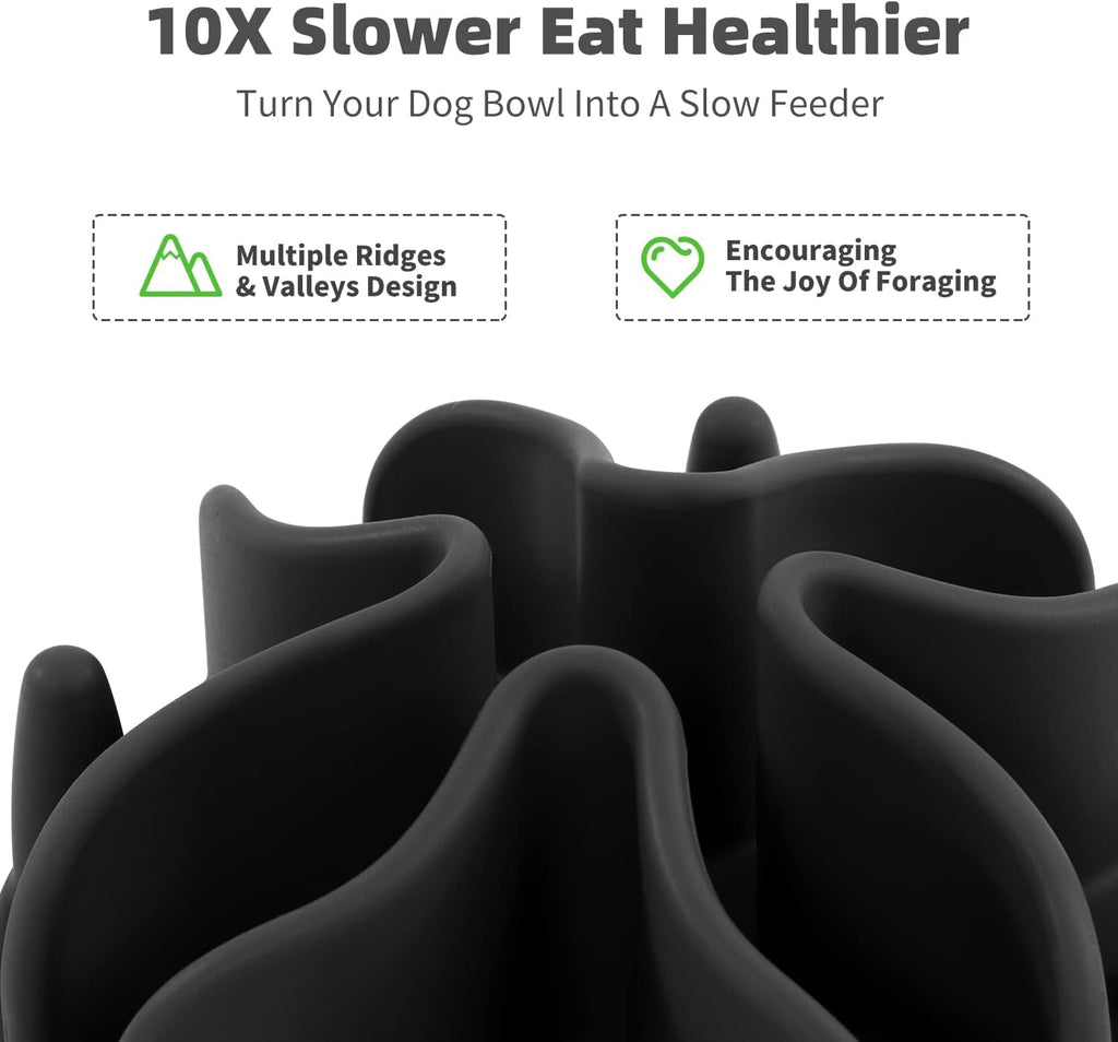 Jaoul Slow Feeder Dog Bowls Insert, Puzzle Slow Feeder Insert with 30 Octopus Suction Cups for Small Medium Large Size Dog Food Bowl (4.72 inch, Black)