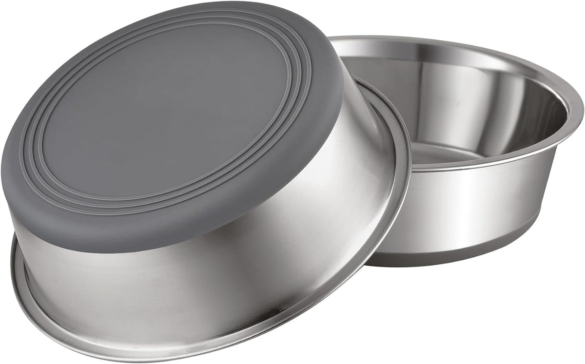 Nonslip Stainless Steel Dog Bowls, 11.4 US Cup, 2 Count | No slide silicone bottom, Dishwasher safe, Easy to clean, Stackable design 
