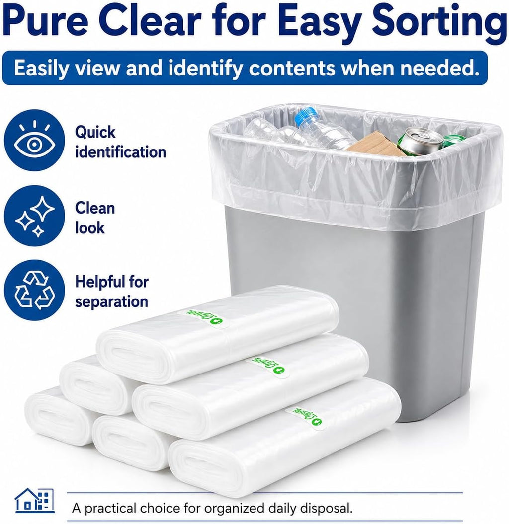 Teivio Small Clear Trash Bags 1.8 Gallon 180 Count Bathroom Garbage Bags | Fit 5-8 Liters,1.5,1.6,1.8,2Gal,Mini Plastic Waste Basket Bins Can Liners for Home Bathroom Office Car dog poop bags