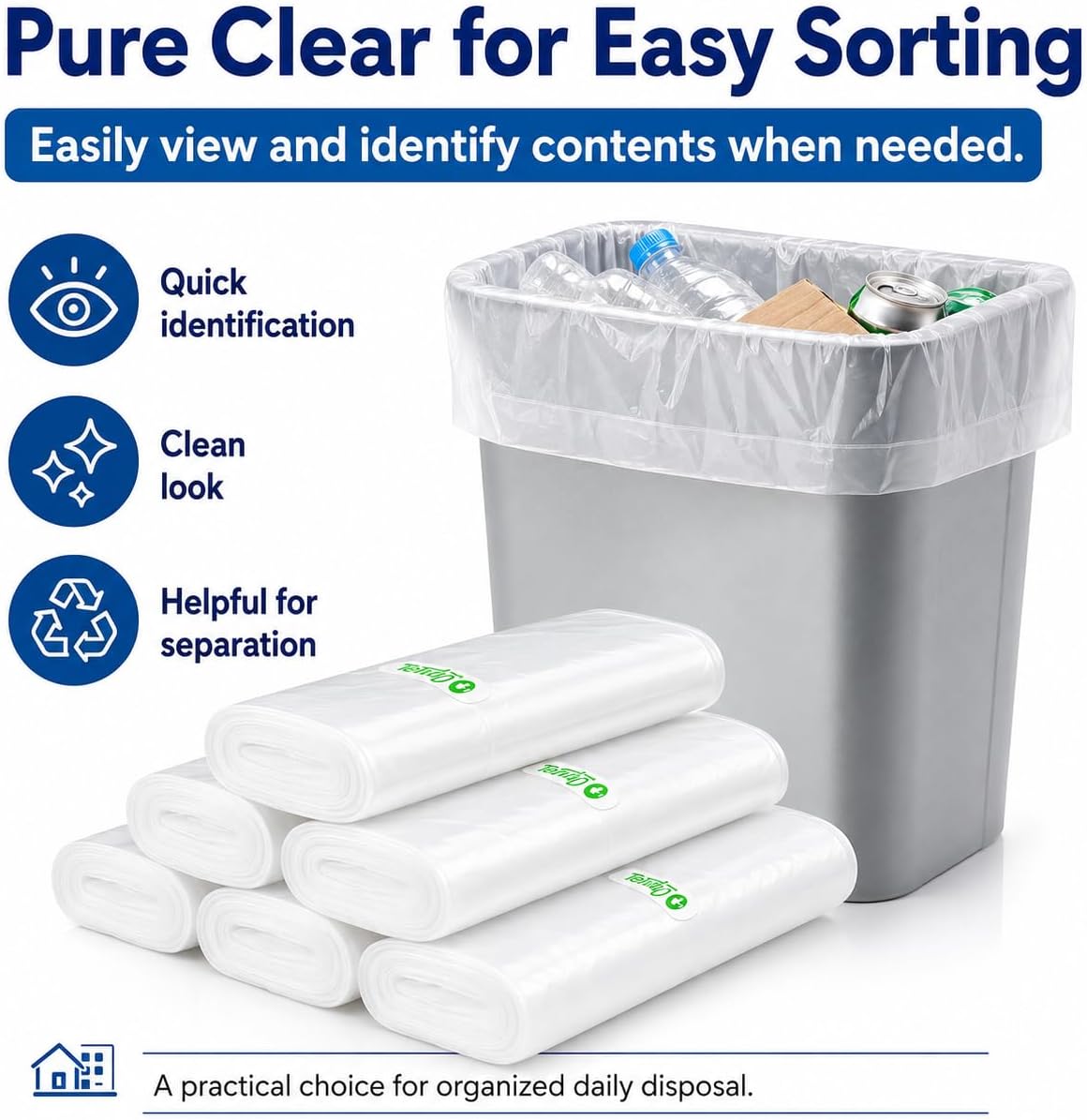 Teivio Small Clear Trash Bags 1.8 Gallon 180 Count Bathroom Garbage Bags | Fit 5-8 Liters,1.5,1.6,1.8,2Gal,Mini Plastic Waste Basket Bins Can Liners for Home Bathroom Office Car dog poop bags