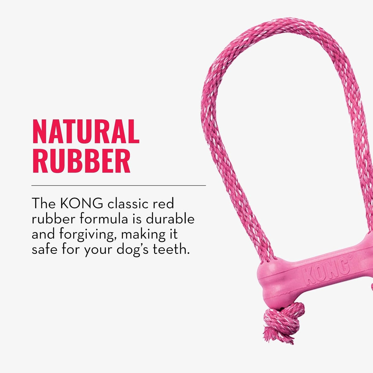 KONG Puppy Goodie Bone with Rope, Natural Rubber, for XS Puppies, Pink | KONG Natural Rubber Bone with a Cotton Rope for Teeth Cleaning & Engaging Chew Play for Growing, Teething Puppies