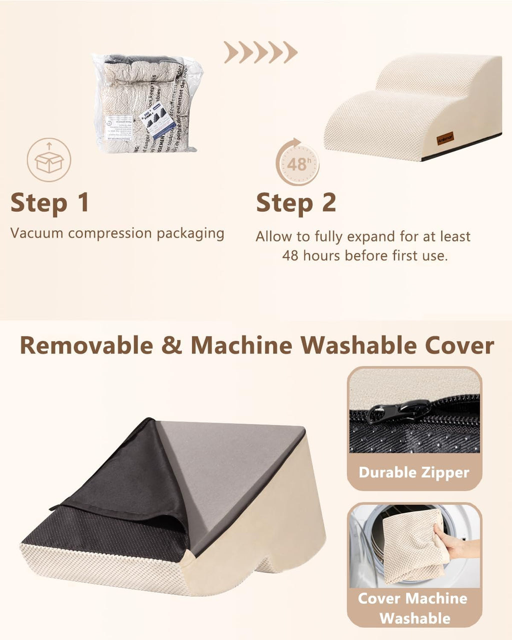 Aodisman Dog Stairs for Small Dogs, Extended 2-Step Pet Ramp for Couch