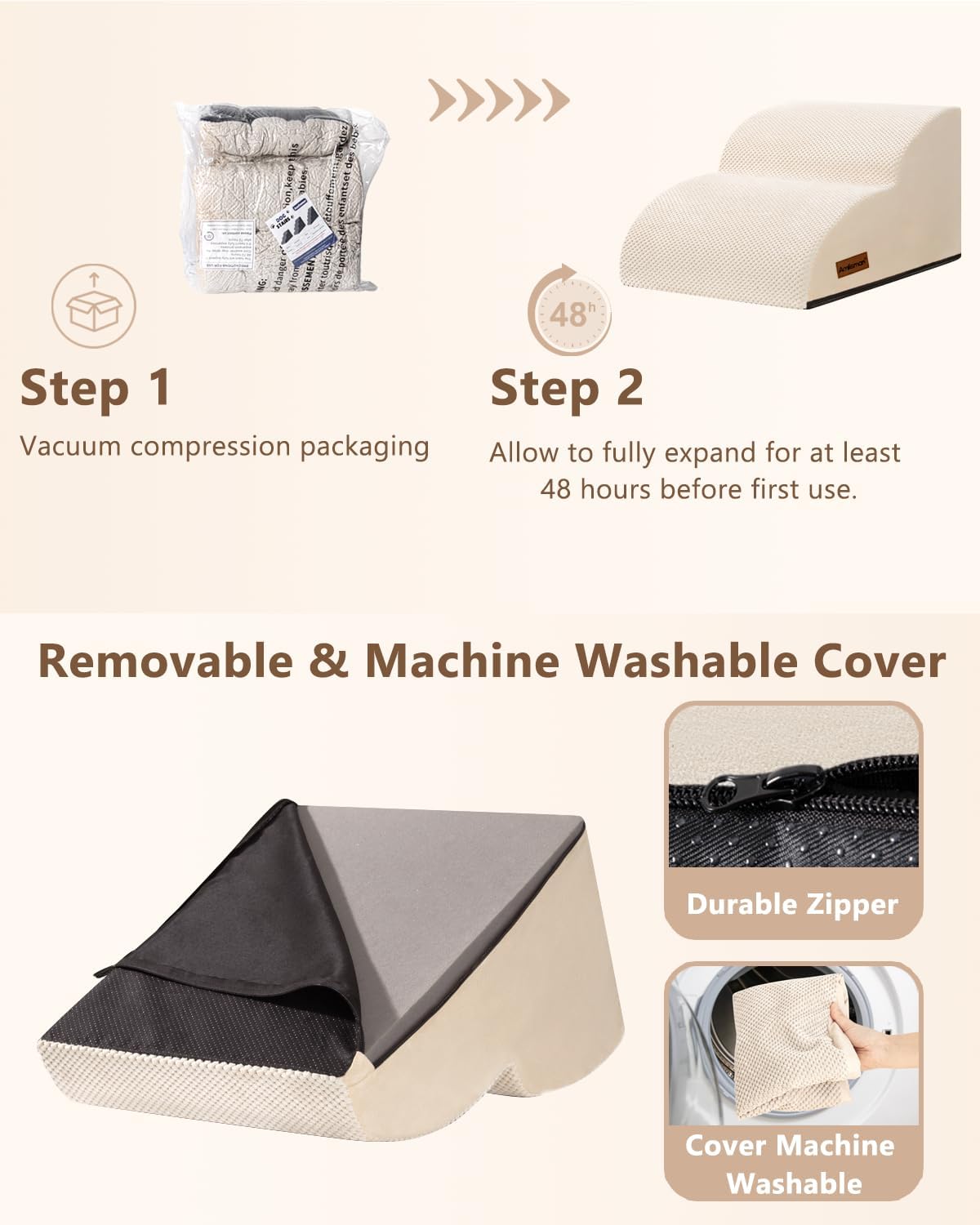 Aodisman Dog Stairs for Small Dogs, Extended 2-Step Pet Ramp for Couch