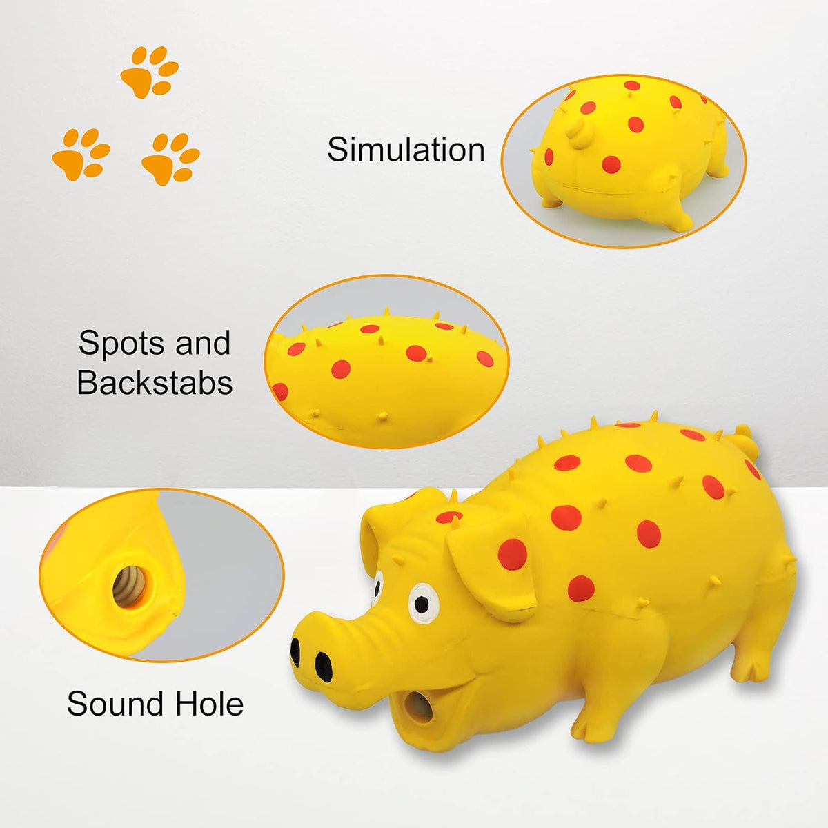 Andiker Dog Squeaky Toy, Dots Latex Dogs Chew Toys with a Oinks Sound Squeaker Grunting Pig Dog Toy Durable Self Play 8" Dogs Squeeze Toy for Dental Biting Chasing to Kill Boring Time (Yellow)