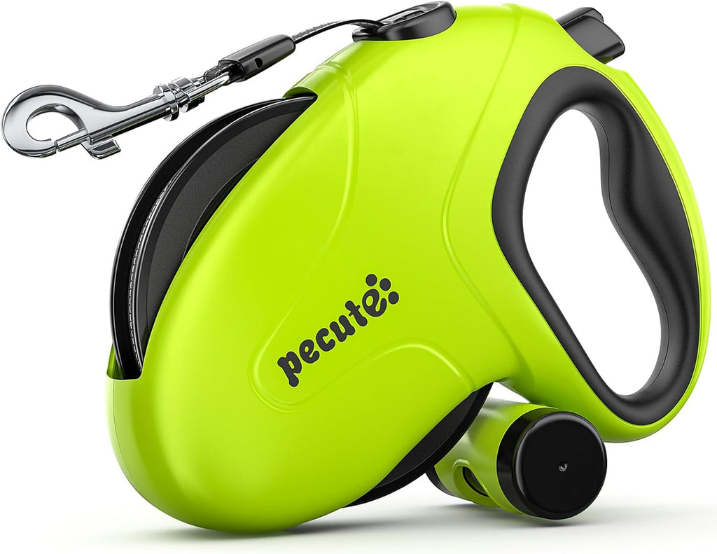 Pecute 32ft Retractable Dog Leash with Reflective Strips, 360° Tangle-Free, One-Button Control & Sturdiness Nylon Material, Long Leash Retractable with Poop Bag Holder for Medium Large Dog