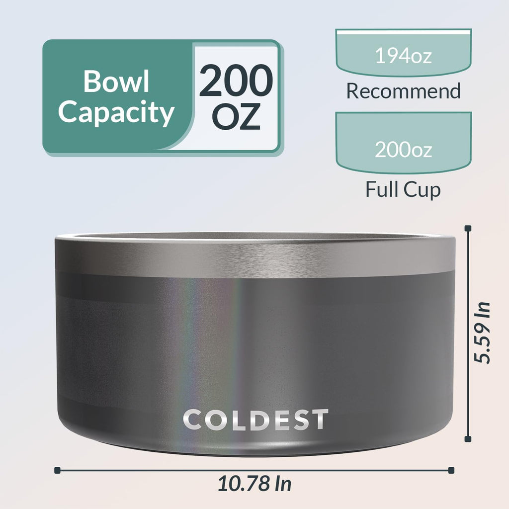 Coldest Dog Bowl - Anti Rust Metal, Non Slip, 3 Layers Insulated Stainless Steel Dog Bowls - Spill Proof & Heavy Duty - Water Bowl for Dogs, Cats & Pets, Dish Washer Safe (200 oz,Stardust Glitter)