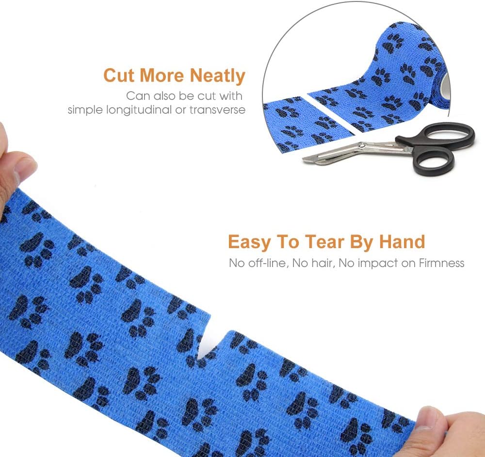 AUPCON Vet Wrap Cohesive Bandages Bulk Self Adhesive Bandage Wrap Self Adherent Wrap Non-Woven for Dogs Pet Animals & Ankle Sprains & Swelling (3 Inch Blue Claw)