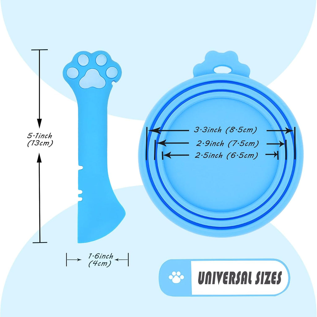 Pet Can Opener & 3 Pcs Cat Food Can Lids | Universal BPA Free Silicone Covers & Multi-Function Wet Food Spoon for Cat and Dog Food(Blue)