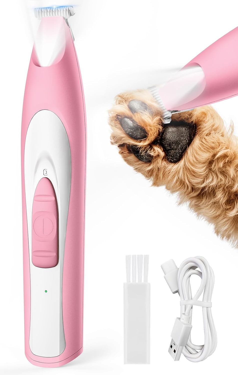 oneisall Low-Noise Dog Paw Trimmer with LED Light (Pink)