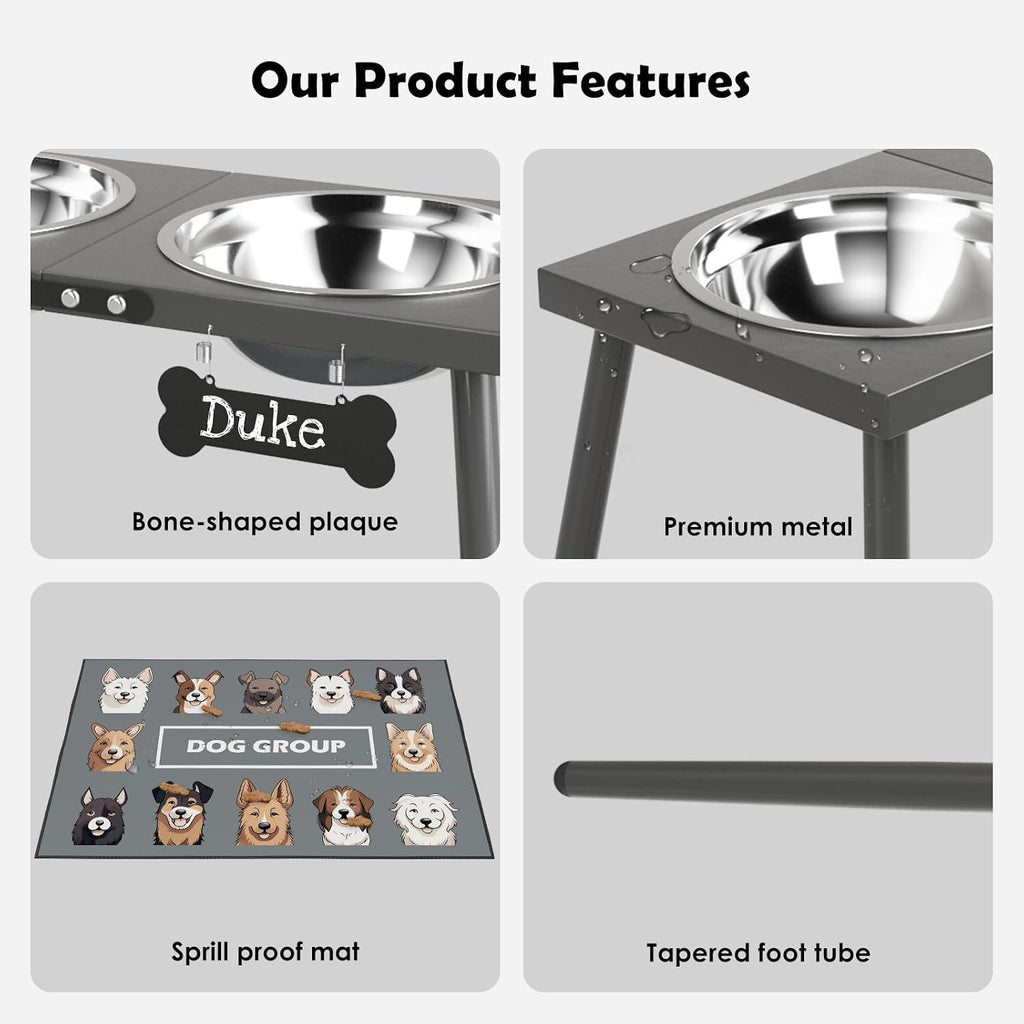 ADENGL Elevated Dog Bowls for Large Extra Large Pet, Raised Dog Bowl Stand with Sprill Proof Mat and Bowls (2000ml/70oz), Pet Food & Water Bowl 15.5" Tall Dogs Feeder for Extra Large Breed, Grey
