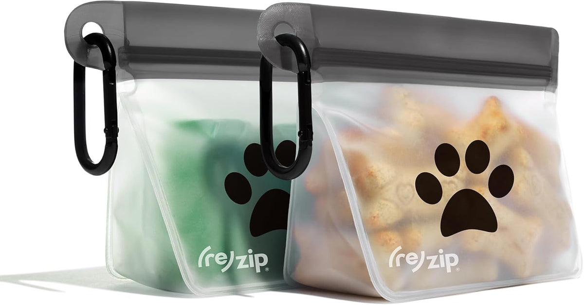 (re) zip Reusable Pet Treat & Poop Bag Carrier with Carabiner Clip, 2-Pack