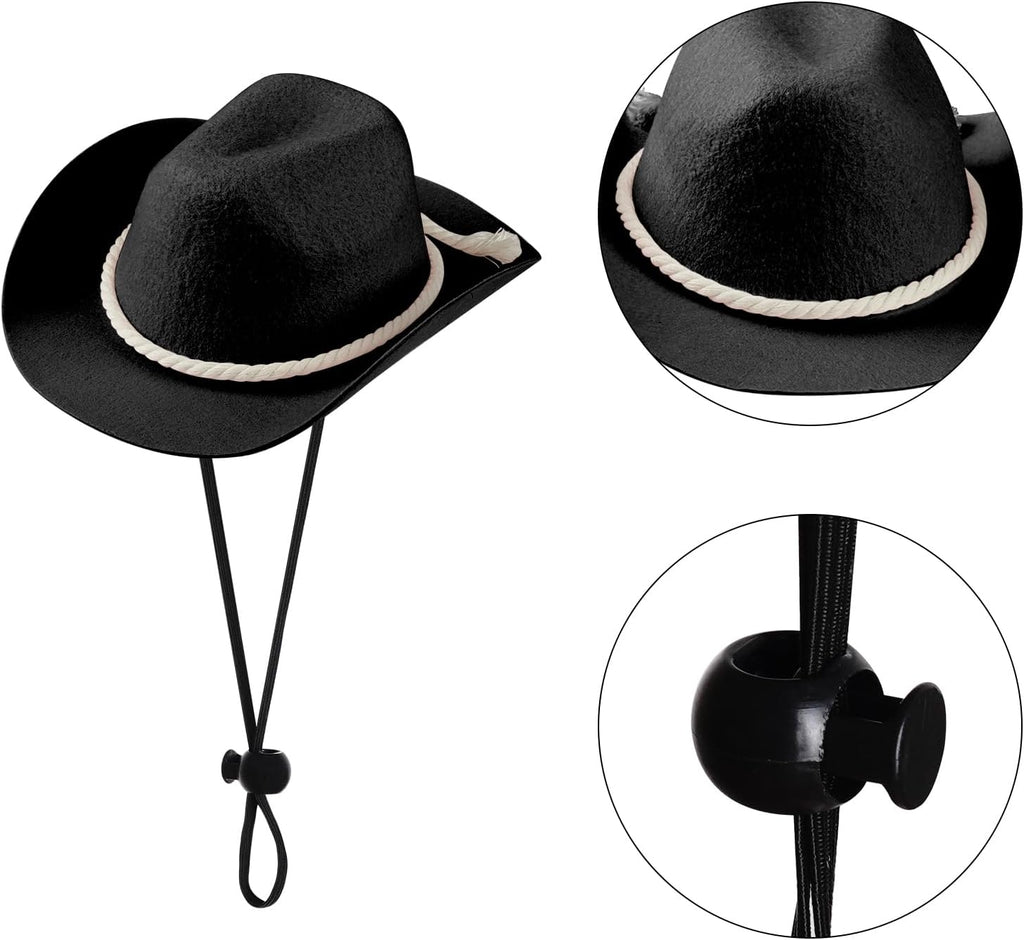 choyaxo Dog Cowboy Hat Dog Cowboy Costume for Small Pet Dogs Cat Cowboy Hat with Bandana Scarf Set Party Accessories (Black, Large)