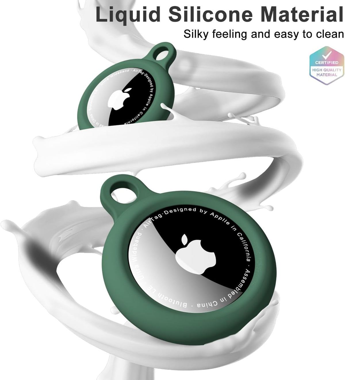 oakxco for Airtag Keychain Silicone, Airtag Holder with Key Ring, Air Tag Cover Cute Accessories for Kids, Luggage, Car Dog Collar, Car, Compatible with Apple Airtag Case Waterproof, Dark Green