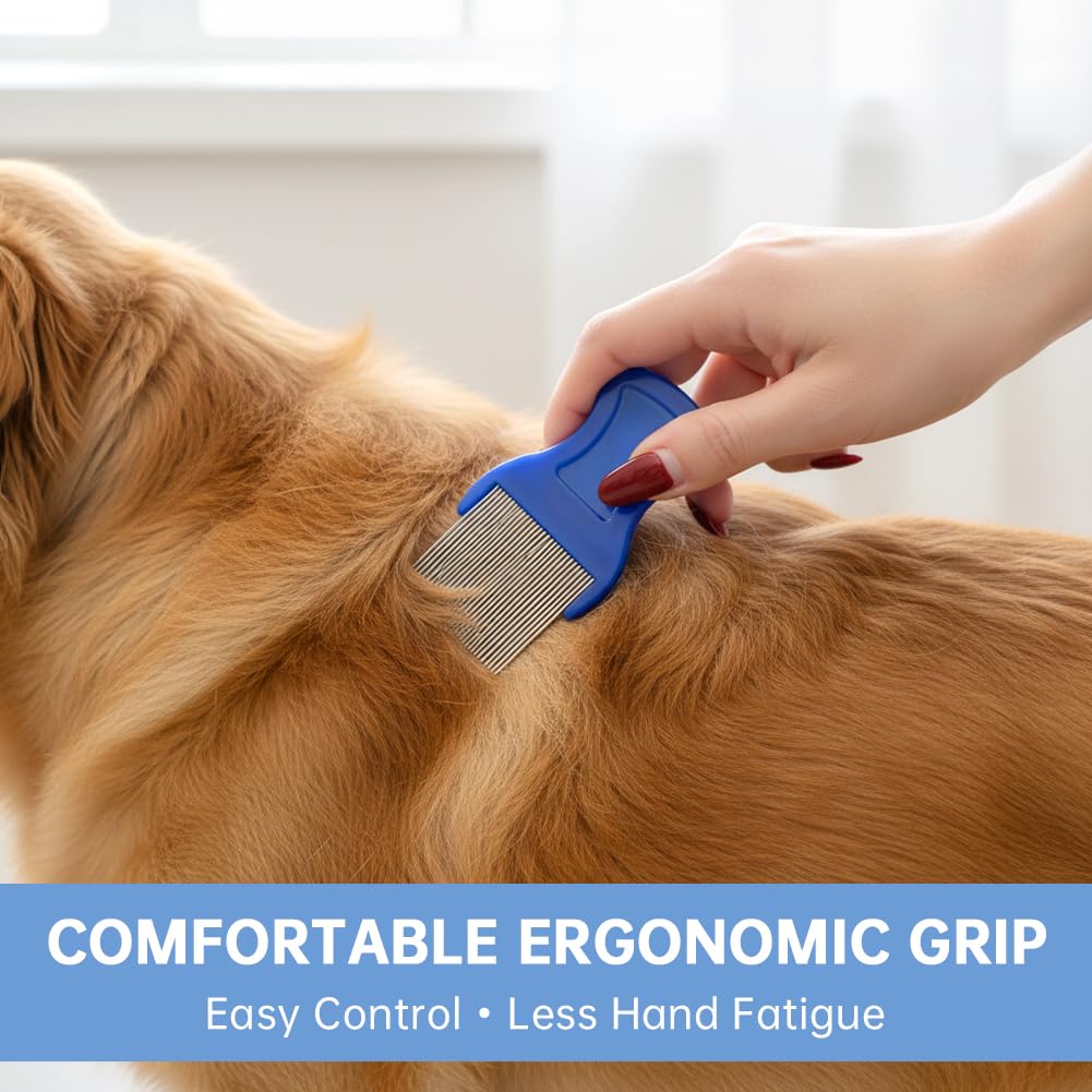 7PCS Pet Grooming Comb Set, Stainless Steel Flea Lice Tick Removal Combs